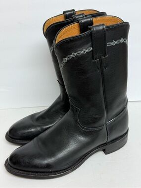 Justin Black Roper Style 3233 Pull On Cowboy Boots Mens Size 8.5 EE CLEAN